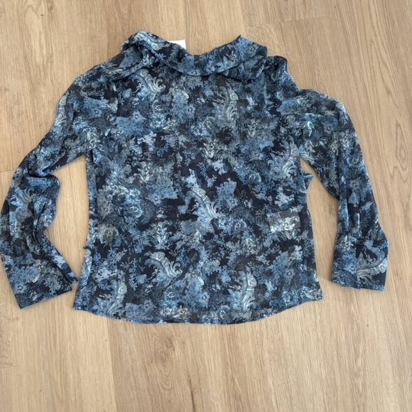 Madeleine blue floral blouse long sleeve sheer tie neck size 4 - Picture 1 of 8